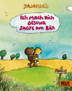 Auf dem Bild ist das Cover des Buchs mit dem Titel "ich mach dich gesund sagte der Bär" vom Beltz-Verlag zu sehen. Der kleine Bär trägt den kleinen Tiger in seinen Armen, der Tiger lässt den Kopf hängen. Der Hintergrund ist eine Landschaft.
