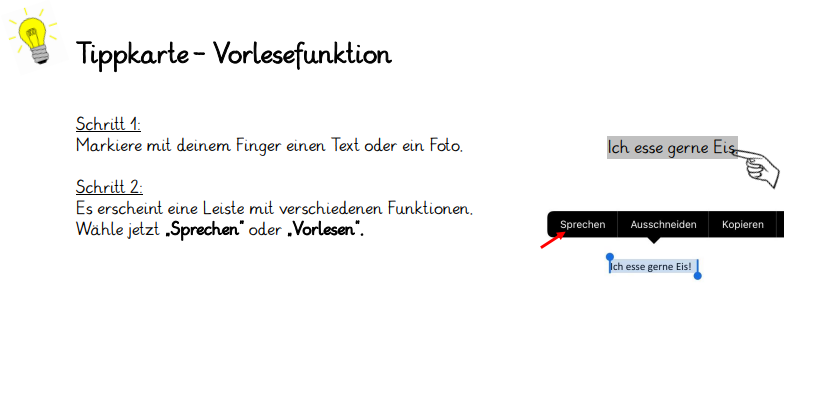 Tippkarte Vorlesefunktion