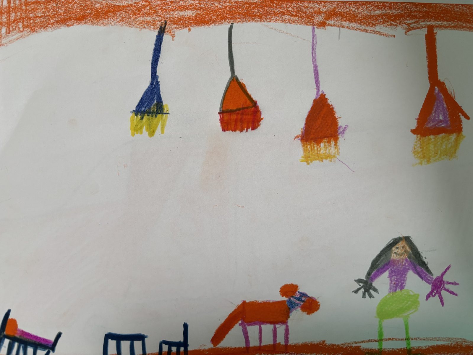 Hier hat ein Kind ein Zimmer mit vielen Lampen, sich selbst und einem KI Haustier (welches nicht sterben kann) gemalt.