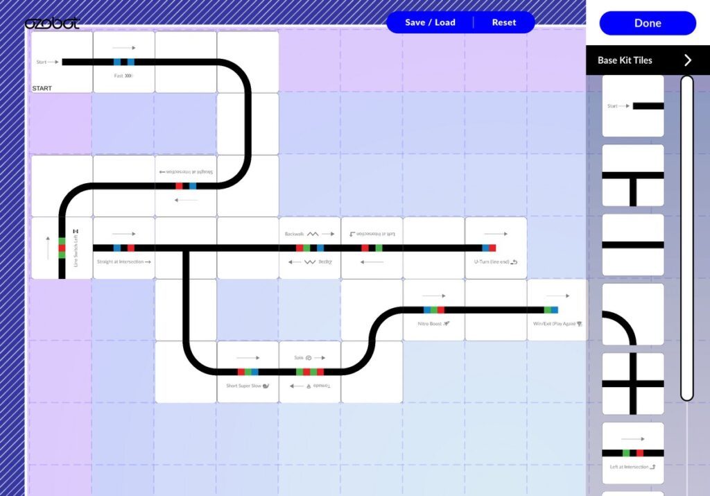 Auf diesem Bild ist ein selbstgestalteter Pfad zu sehen welcher durch die Ozobot Evo- App gestaltet wurde.