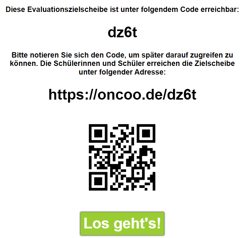 Der QR Code + Link zur Zielscheibe, um zu zeigen wie die Schüler:innen diese erreichen.