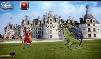 Auf dem Screenshot ist im Hintergrund eine Burg zu sehen und im Vordergrund ein Ritter und ein Drache.