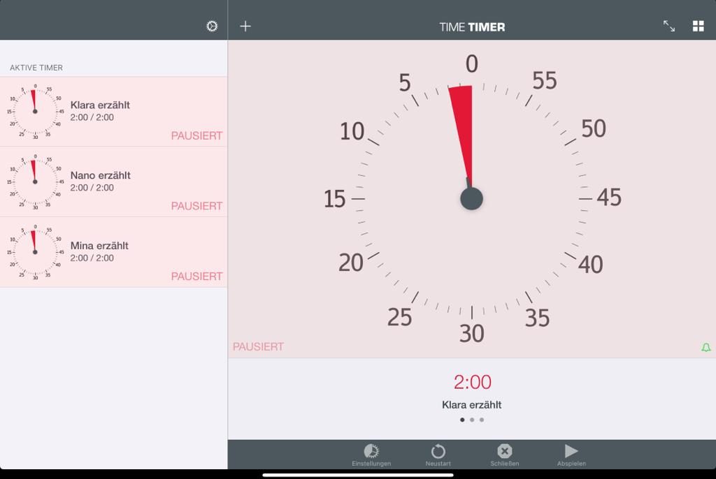 App Time Timer Screenshot: Einstellungsmöglichkeiten