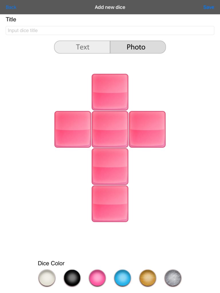 App Make Dice Screenshot: Gestaltungsmöglichkeiten der Würfel