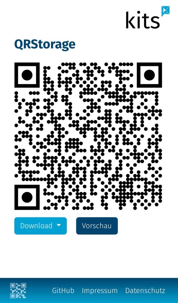 Auf dem Screenshot aus dem Tool QRStorage ist ein QR-Code zu sehen, der beispielsweise gedownloadet werden kann.